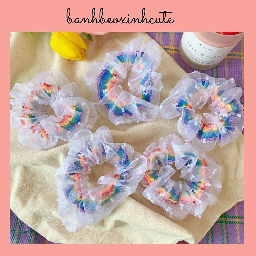 Scrunchies cầu vồng vải voan
