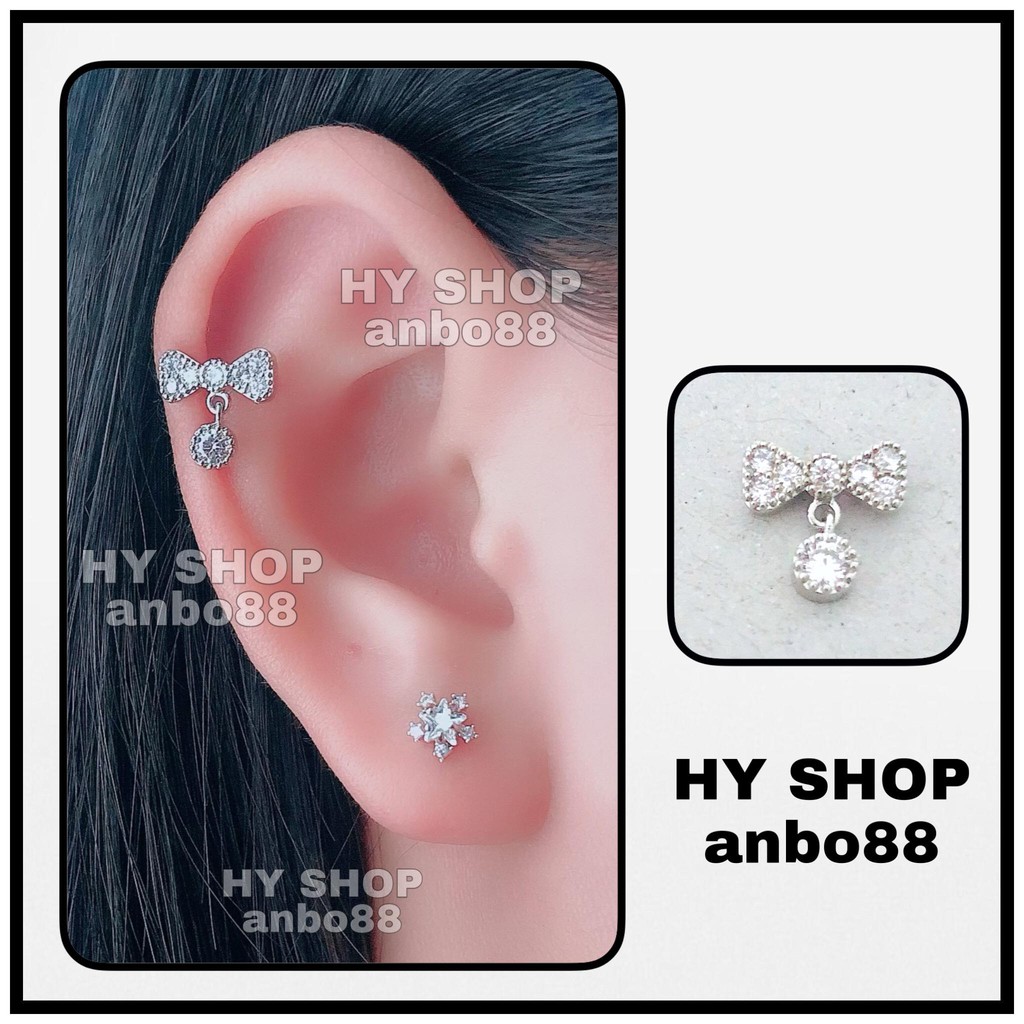 Khuyên tai Bông tai titan nơ thả tròn kim siêu bền không dị ứng không gỉ không đen khuyên tai unisex cho nam nữ