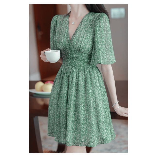 (Free ship) Mẫu HOT Đầm Voan Thắt Eo Cổ V Freesize Cho CHị Em Từ 40-55kg UP HHP Fashion