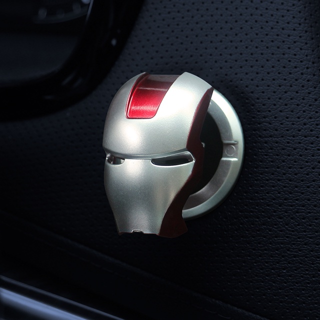 Vỏ Hình Marvel - Iron Man Dán Trang Trí Nút Khởi Động Xe Ô Tô