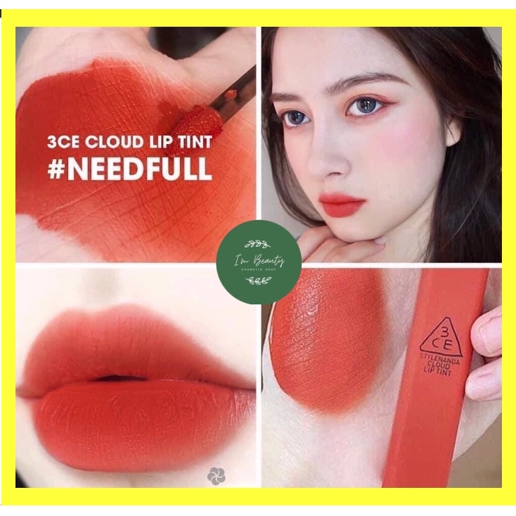 Son 3CE Kem Cloud Lip Tint Màu #Needful Cam đỏ gạch