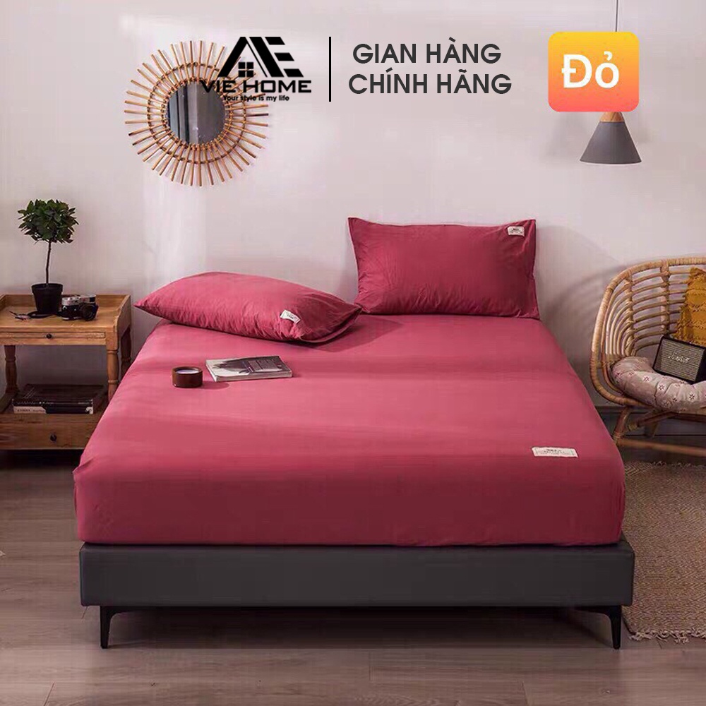 Bộ Ga Giường Vỏ Gối Cotton Tici VIE Home - Bedding đủ kích thước ra trải nệm 1m2, 1m4, 1m6, 1m8, 2m trơn màu