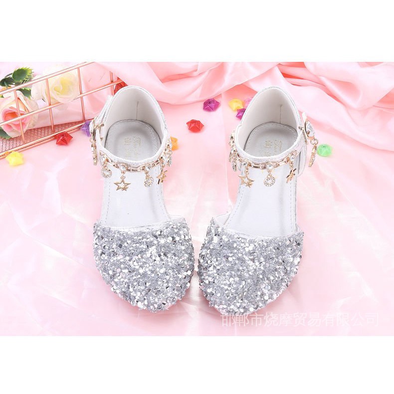 Giày Cao Gót Đế Mềm Đính Pha Lê Xinh Xắn Cho Bé Gái Từ 3-5-6 7 8 9 Tuổi