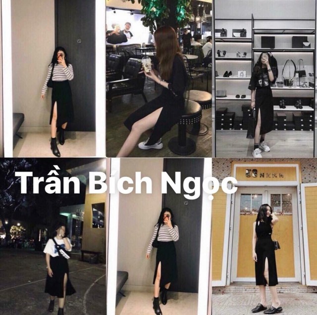 Chân Váy Đen Midi Form dài xẻ tà thiết kế form chuẩn dễ phối đồ | BigBuy360 - bigbuy360.vn