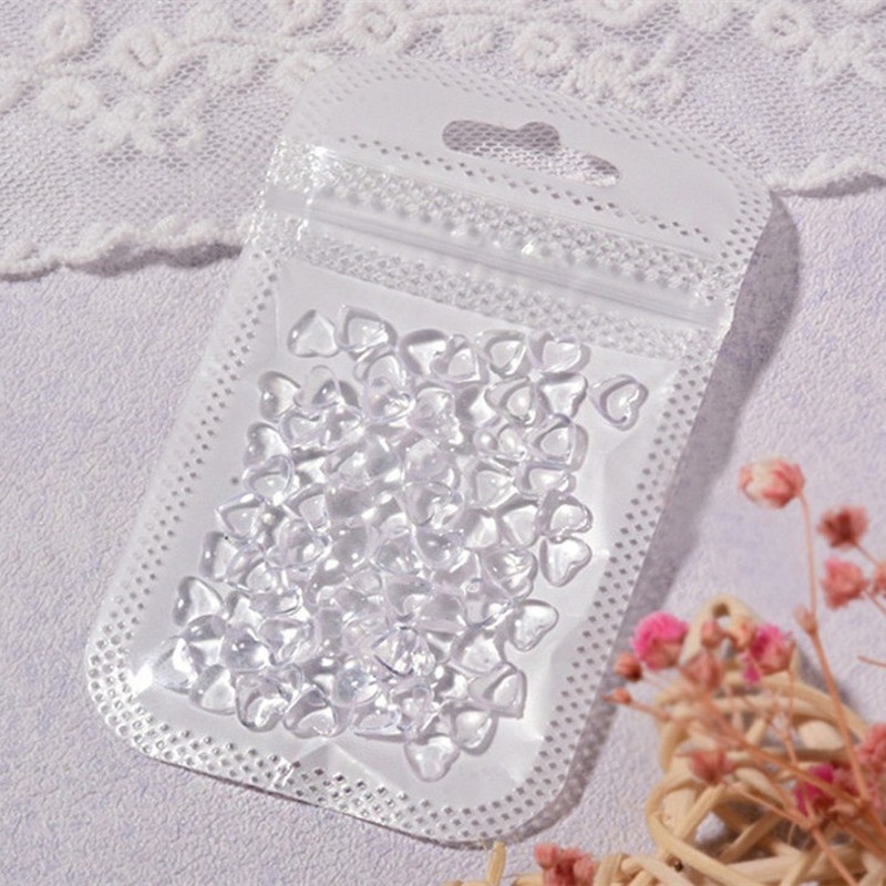 Set 50/100 Hạt Nhựa Trong Suốt Hình Trái Tim 3D Trang Trí Móng Tay Nghệ Thuật