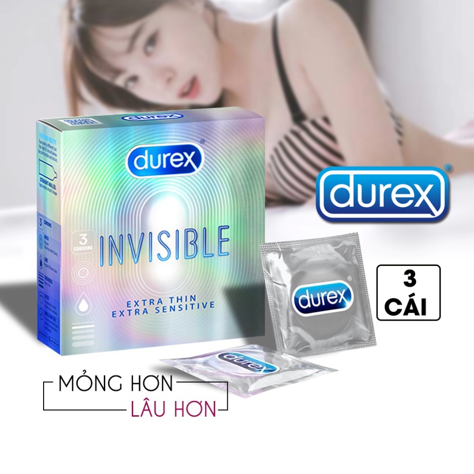 Bao Cao Su Durex Invisible - Chính Hãng. BCS Siêu Mỏng - Ngăn Xuất Tinh Sớm - Kéo Dài Thời Gian QH. [Hộp 3 cái]