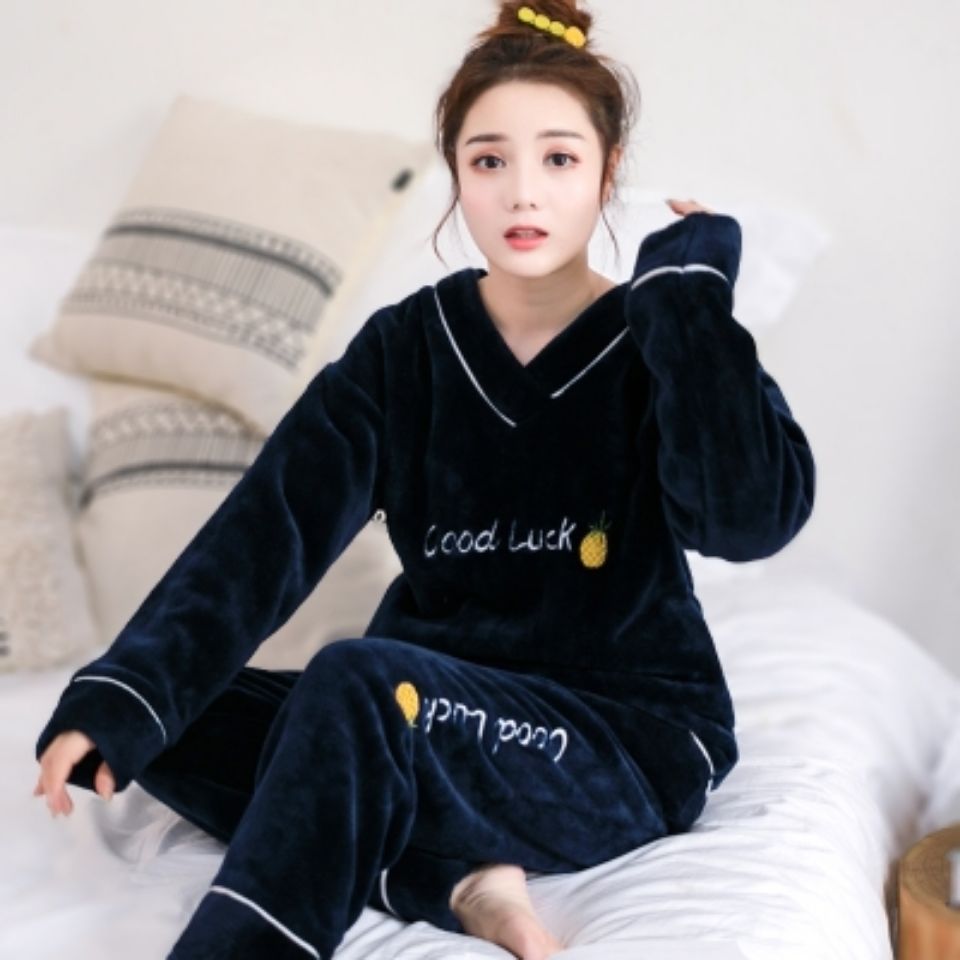 Bộ Đồ Pajamas Bông Mùa Đông Xinh Xắn Cho Nữ