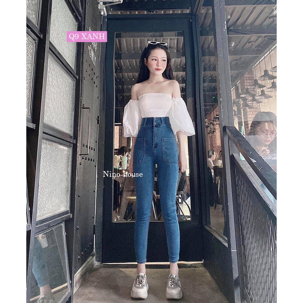 Quần Jean Nữ Lưng Cao Co Giãn Dáng Ôm Có Túi Q9