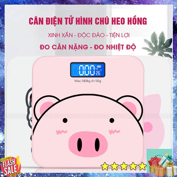 Cân điện tử sức khỏe hình heosiêu đáng yêu Màn hình LCD, đo được nhiệt độ