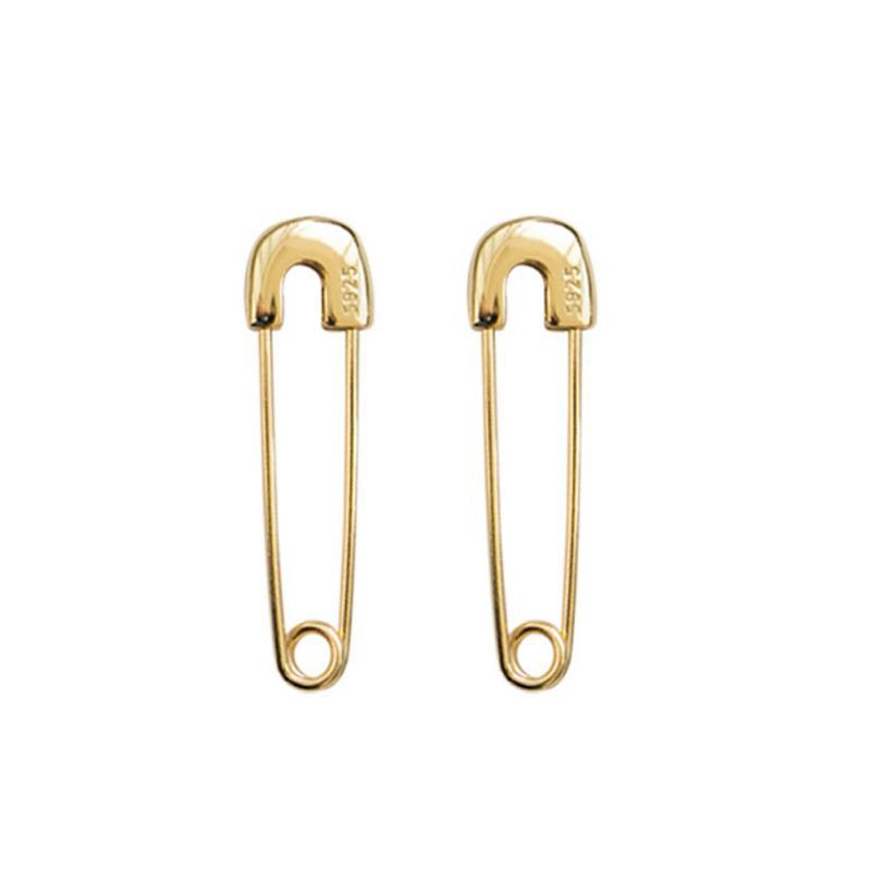 Đôi bông tai hình ghim băng mạ bạc cá tính thời trang