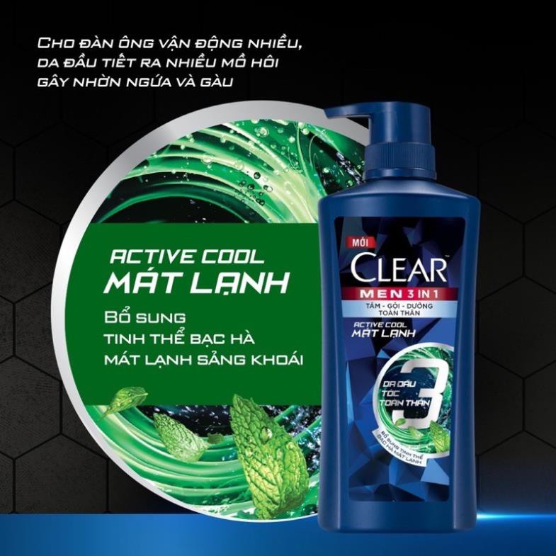 Dầu tắm gội 3 in 1 Clear men cao cấp 650ml