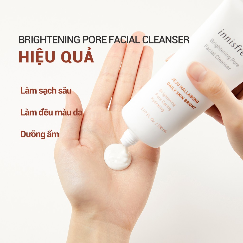 [Mã FMCGMALL -8% đơn 250K] Sữa rửa mặt làm sáng da 3 trong 1 innisfree Brightening Pore Facial Cleanser 150ml