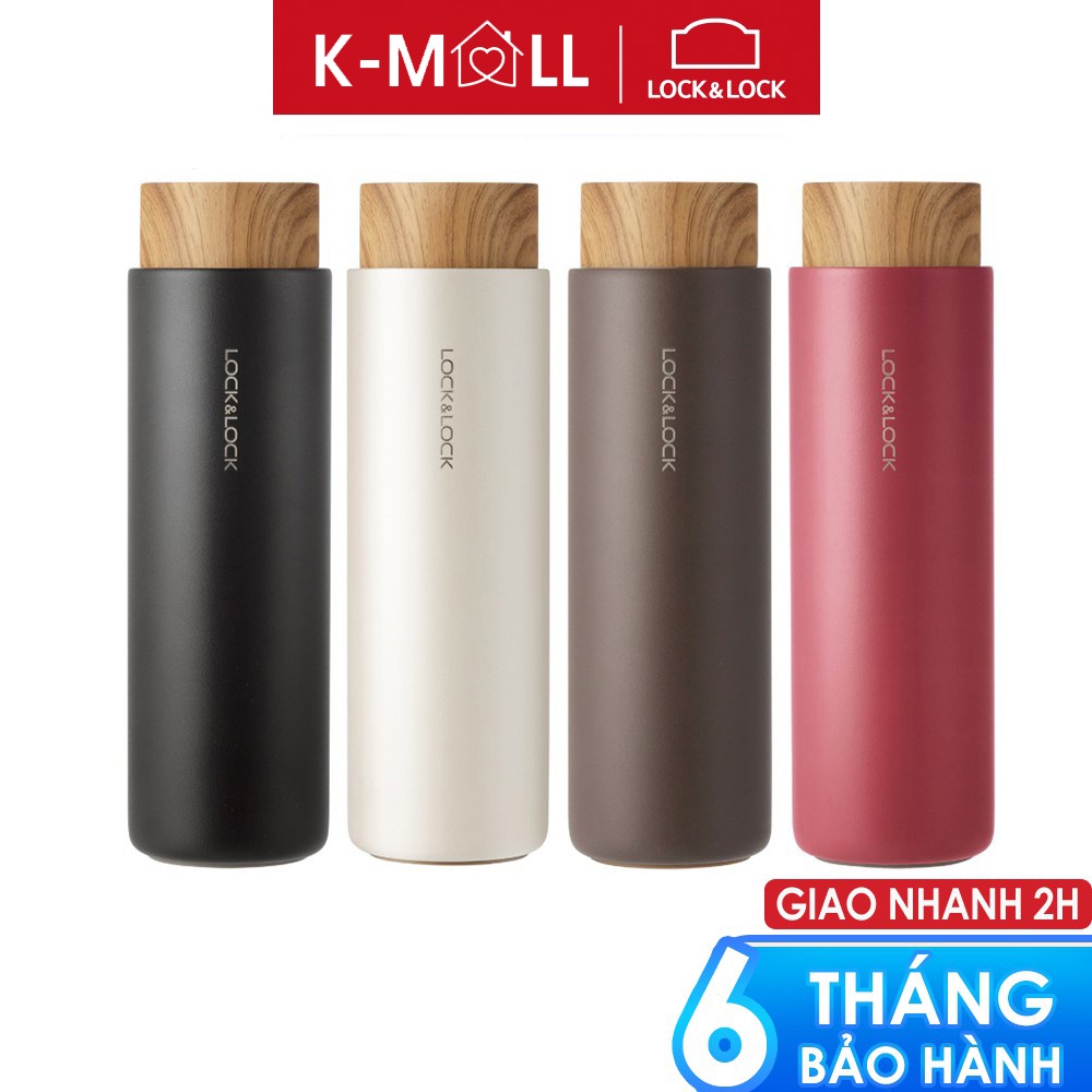 Bình giữ nhiệt Lock&Lock Flat Tumbler 400ml có khay lưới lọc trà, nắp nhựa kiểu gỗ LHC4227 - K-MALL