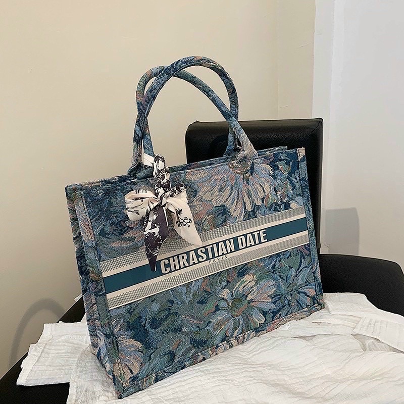 Túi Xách Nữ Hoạ Tiết Tranh Sơn Dầu, Túi Tote Túi Công Sở Nữ Size 36Cm Kèm Khăn