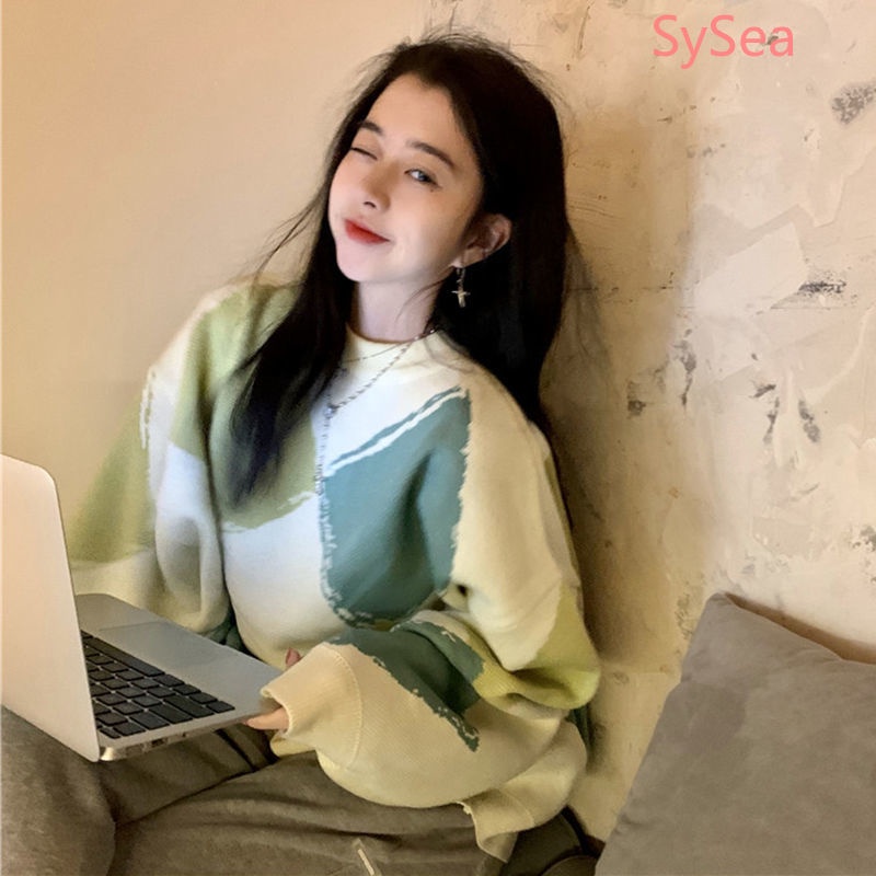 Áo Sweater Tay Dài Dáng Rộng Phong Cách Hàn Quốc Cho Nữ