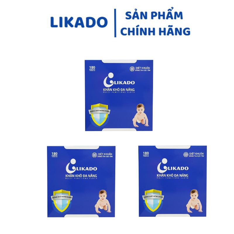 Khăn giấy khô đa năng cho bé Likado ( loại hộp rút 180 tờ)(3 hộp)