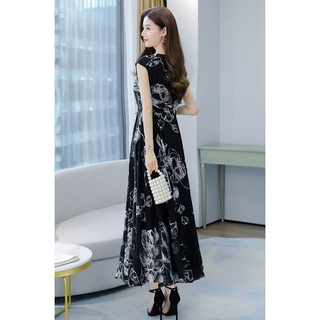 Đầm maxi hoa trắng đen  KHNGS 295
