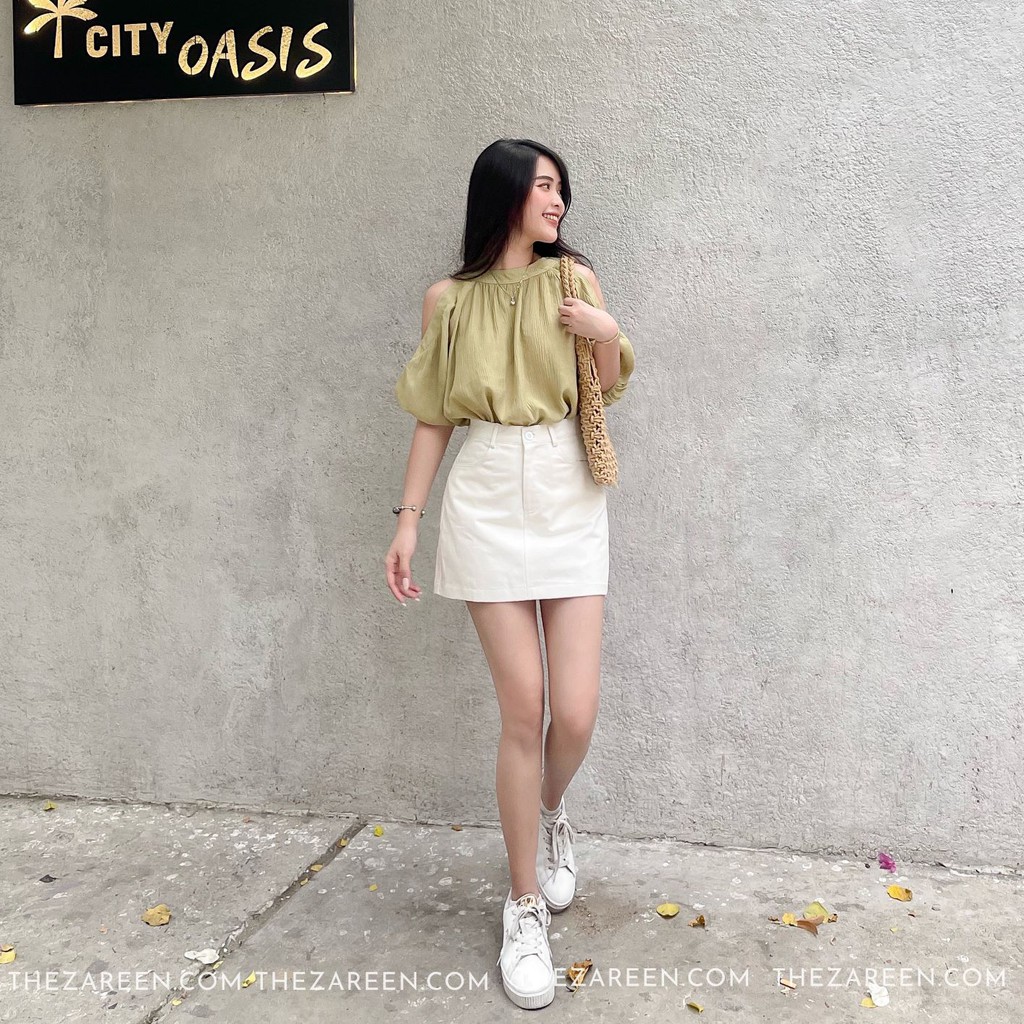 ÁO KIỂU KHOÉT VAI ZAREEN VOA77 XANH BƠ