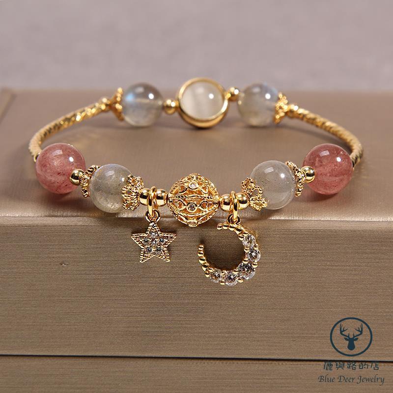 Vòng Tay May Mắn Đính Đá Pha Lê Mặt Trăng / Ngôi Sao / Mặt Trăng Tự Nhiên đá phong thuỷ vòng tay