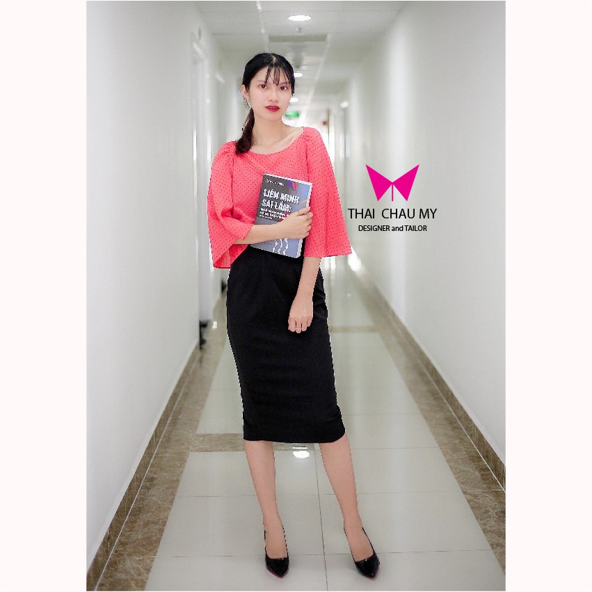 VÁY BÚT CHÌ ĐEN DÀI QUA GỐI váy áo công sở dạo phố đầm dự tiệc thời trang thiết kế Thái Châu Mỹ MYTH