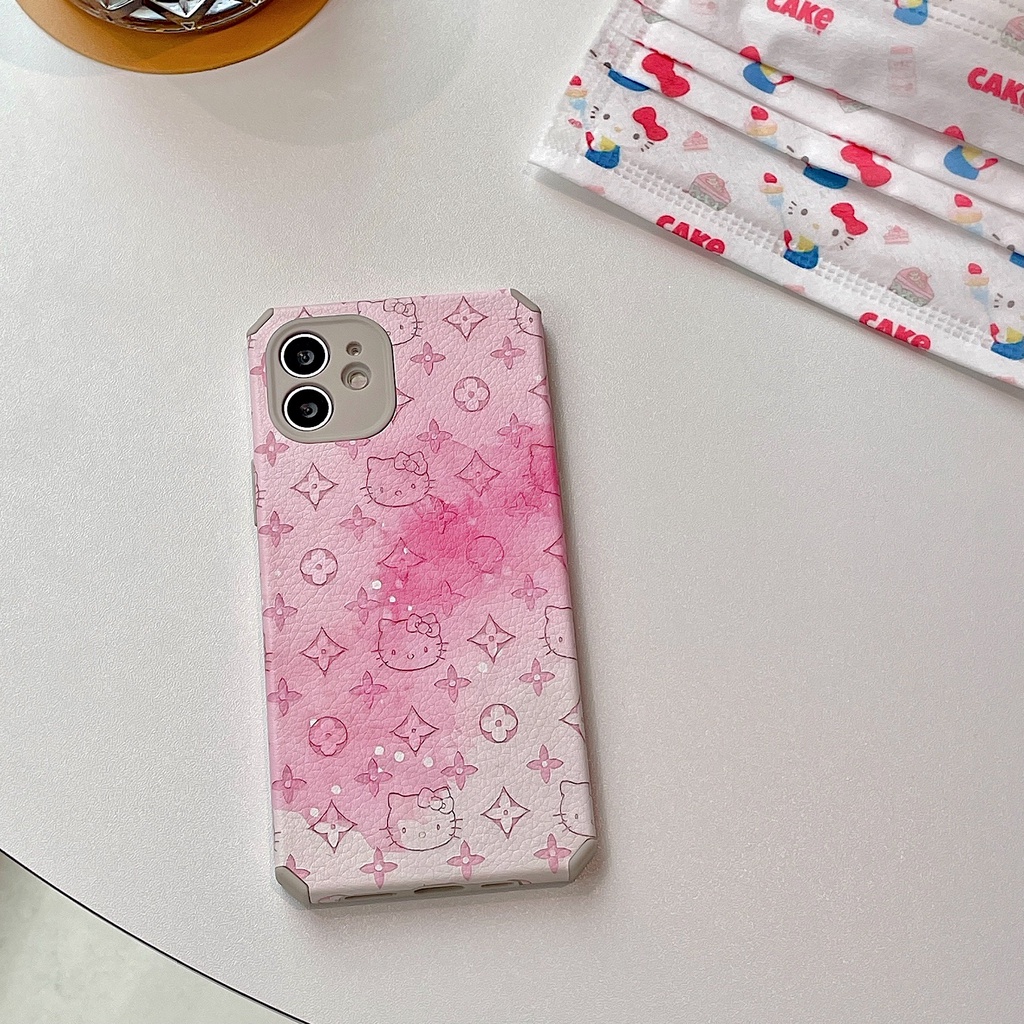 Ốp điện thoại da cừu họa tiết HELLO KITTY gradient cho iPhone 13 12 11 pro max X XS Xmax XR 8plus 7plus7G 8G