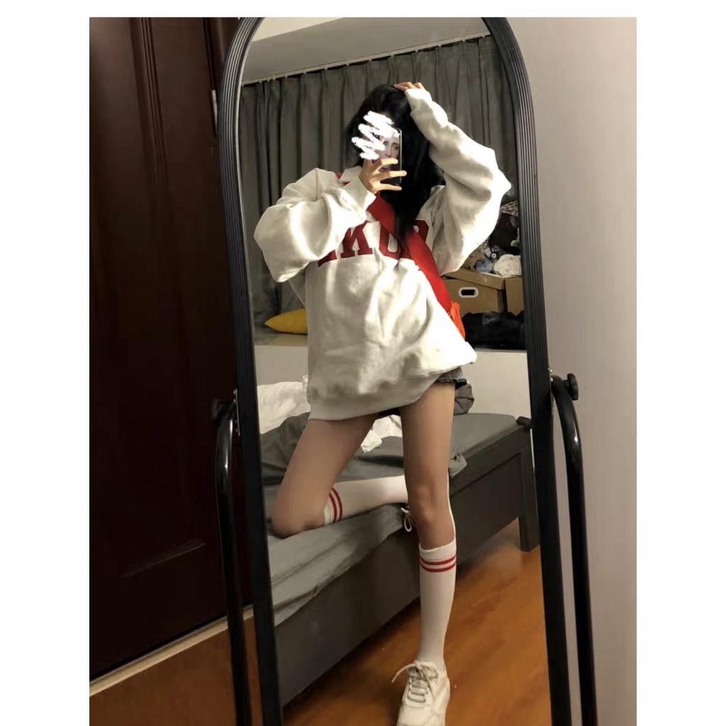 Áo Nỉ Cổ Cao Lkoo PEONYB Nữ [FREESHIP]  Sweater form rộng tay bồng, hoodie zip thêu chữ đỏ cá tính Ulzzang