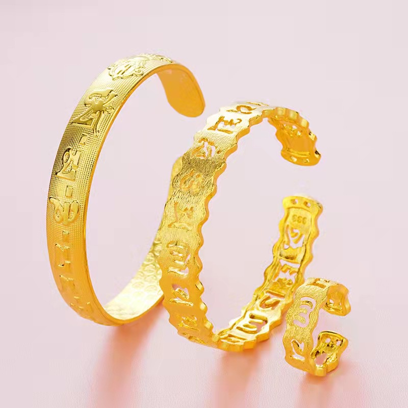 Xinxin mạ vàng câu thần chú sáu ký tự Phật giáo mở vòng tay trang sức vàng cát Việt Nam trang sức vàng 24k vòng tay chữ Phạn mạ vàng giả vàng chải vòng tay trang sức trang sức vòng tay trang sức