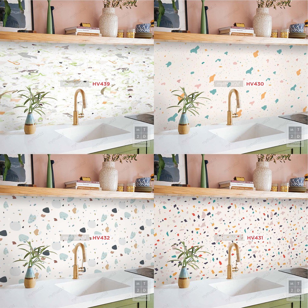 Cuộn 2 mét dài Decal gạch bông Terrazzo_kt 200x60cm