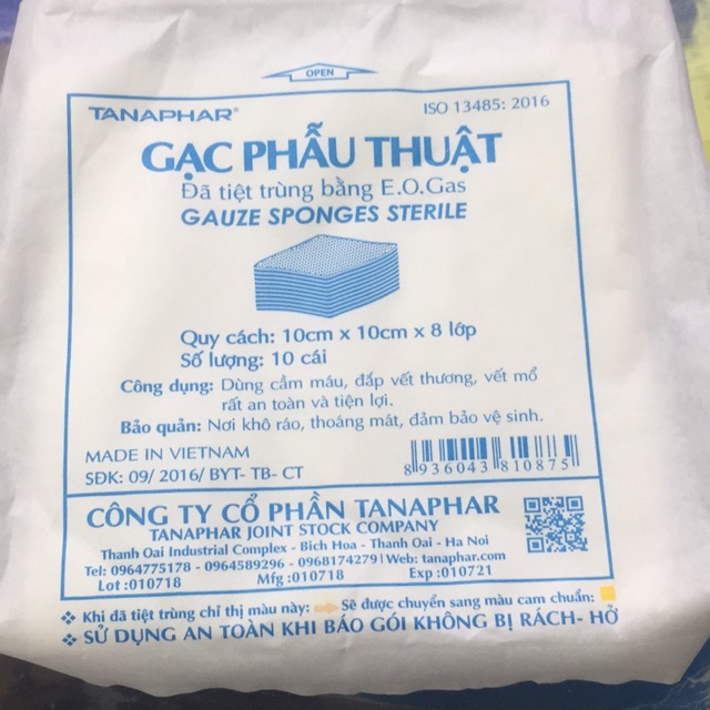 Gạc phẫu thuật  An Lành 10x10,1 bịch 10 gói