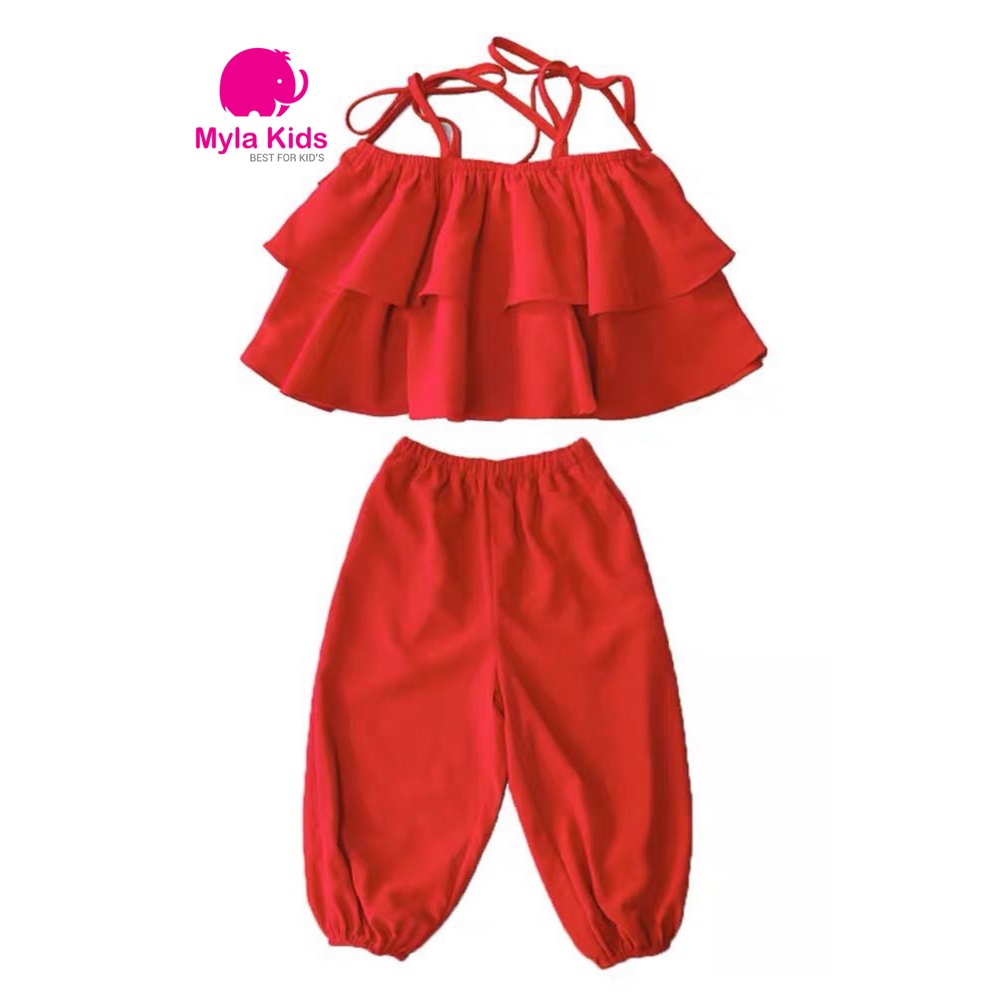 Đầm đôi mẹ và bé gái hai dây màu đỏ, set đồ đi biển cho mẹ và bé - kèm ảnh thật Mylakids