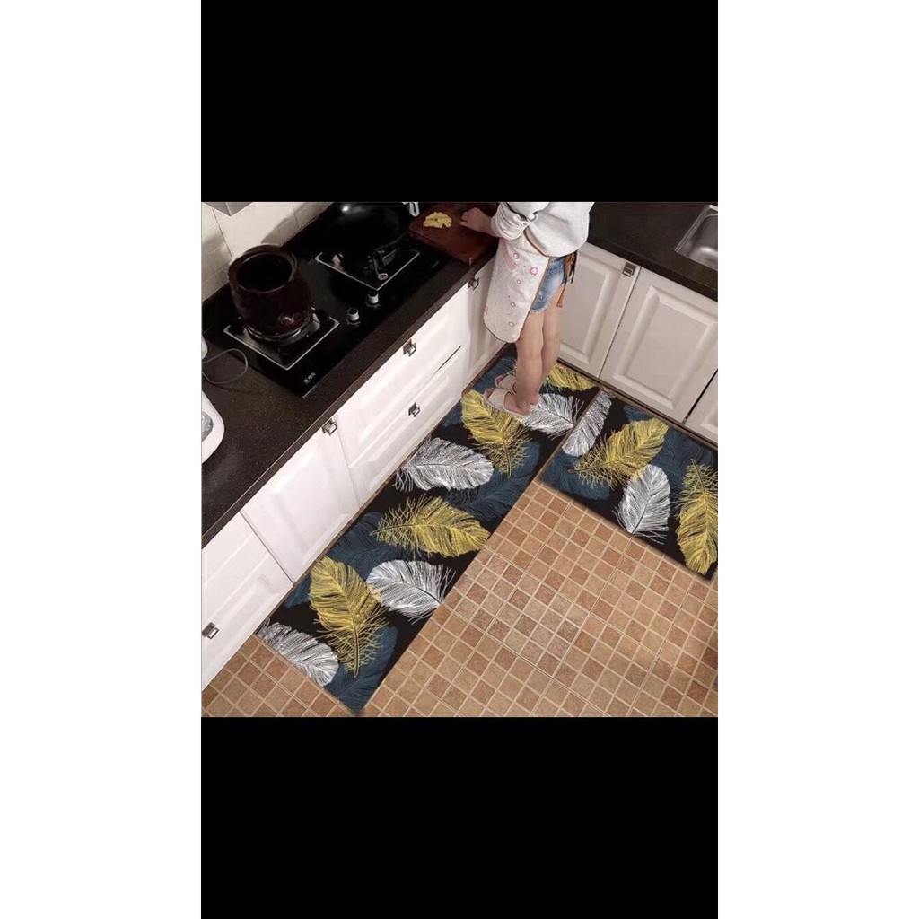 Bộ 2 thảm bếp 3D,chống trơn trượt (40*60 + 40*120 cm)-hoa lan