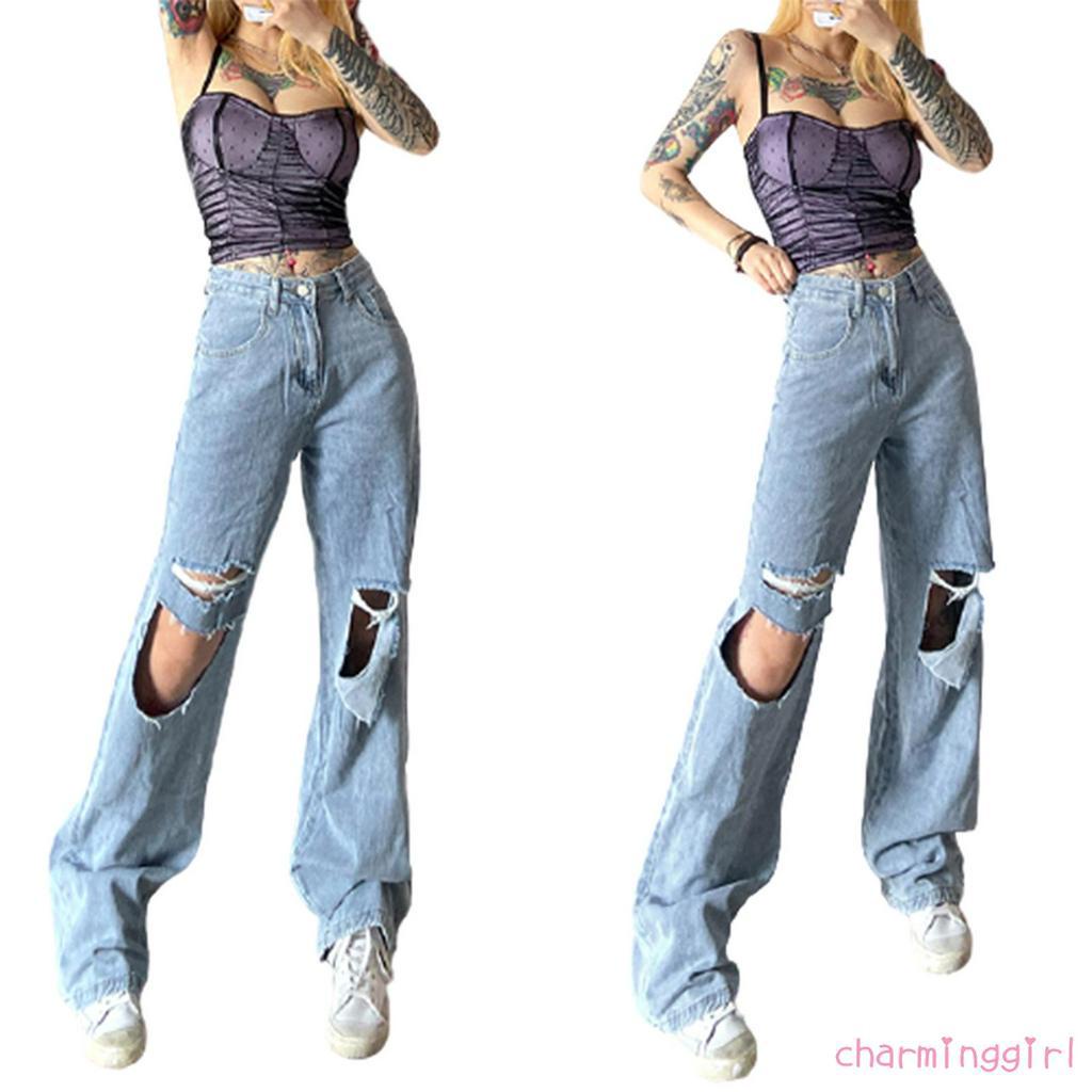 Quần Jeans Nữ Dài Lưng Cao Ống Rộng Thời Trang Hàn