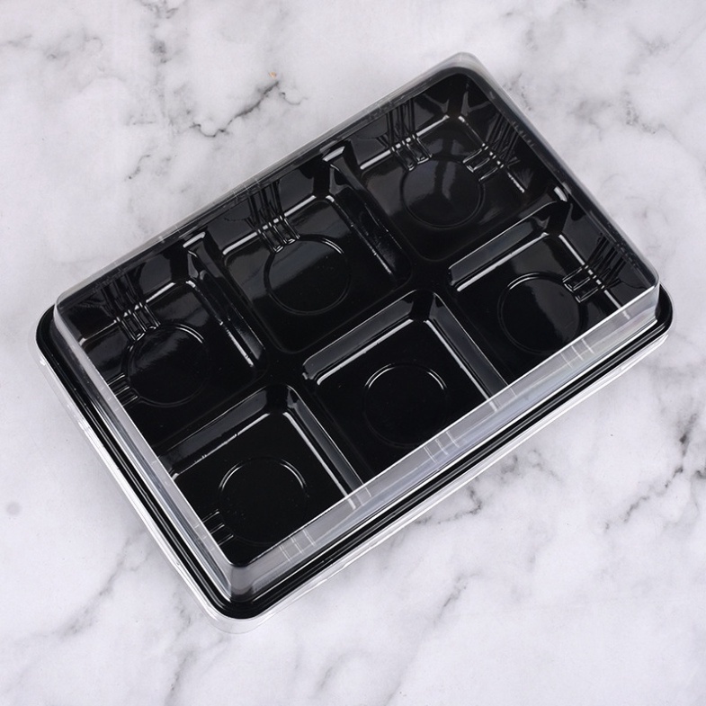 hộp đựng bánh kem,bông lan [FREESHIP❤️] combo 50 hộp nhựa pet chữ nhật 6 ngăn vuông