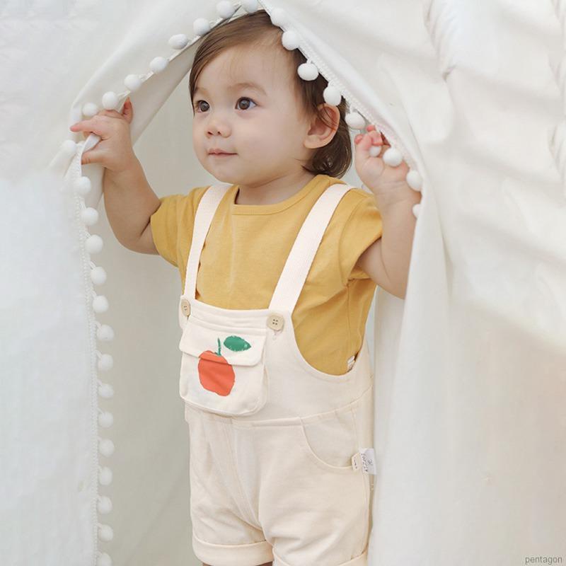 Bộ Áo Thun Tay Ngắn + Quần Yếm Màu Trơn Dễ Thương Cho Bé Gái 1-4 Tuổi