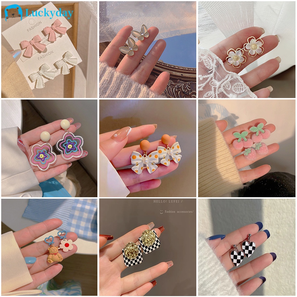 Bộ bông tai nữ hoa tai ngọc trai Hàn Quốc dễ thương hoa bướm bông tai nhiều màu sắc phụ kiện trang sức