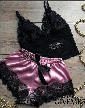 Set Đồ Ngủ Lụa Satin Phối Ren Quyến Rũ Cho Nữ