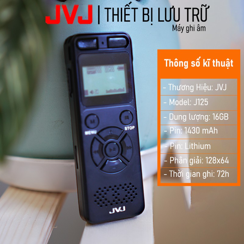 Máy ghi âm chuyên nghiệp JVJ J125 16Gb chất lượng cao chính hãng - Hỗ trợ ghi âm liên tục tới 72h lưu trữ hơn 4000 tệp