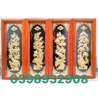 Bộ tranh tứ quý gồm 4 bộ chất liệu bằng đồng  ( hàng ko giáp vàng ) hoa văn sắc nét