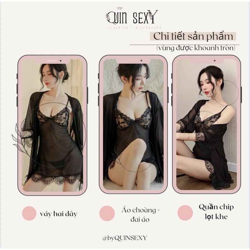 Set Váy Ngủ 2 Dây Sexy Xuyên Thấu Gợi Cảm Ren Cao Cấp Kèm Áo Choàng VN054 | BigBuy360 - bigbuy360.vn