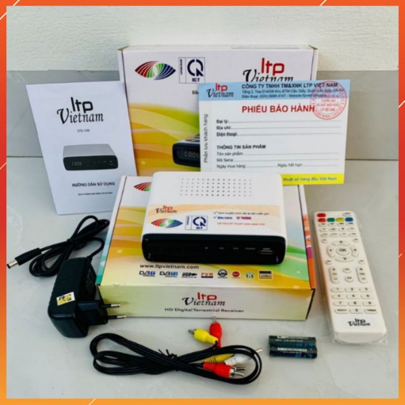 Trọn bộ đầu thu xem Truyền hình KTS mặt đất DVB.T2 LTP + ĂNTEN + Cuộn dây 15M bấm sẵn 2 đầu rắc