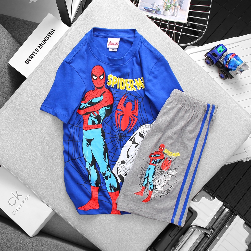 Bộ quần áo bé trai siêu anh hùng MARVEL, set bộ thun cotton người nhện siêu nhân size đại