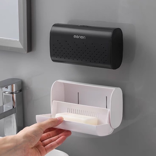 Kệ Đựng Xà Bông Dán Tường Có Nắp Dạng Hộp Mới, Chất Liệu Nhựa Cứng Kiểu Dáng Sang Trọng, Kệ Nhà Tắm