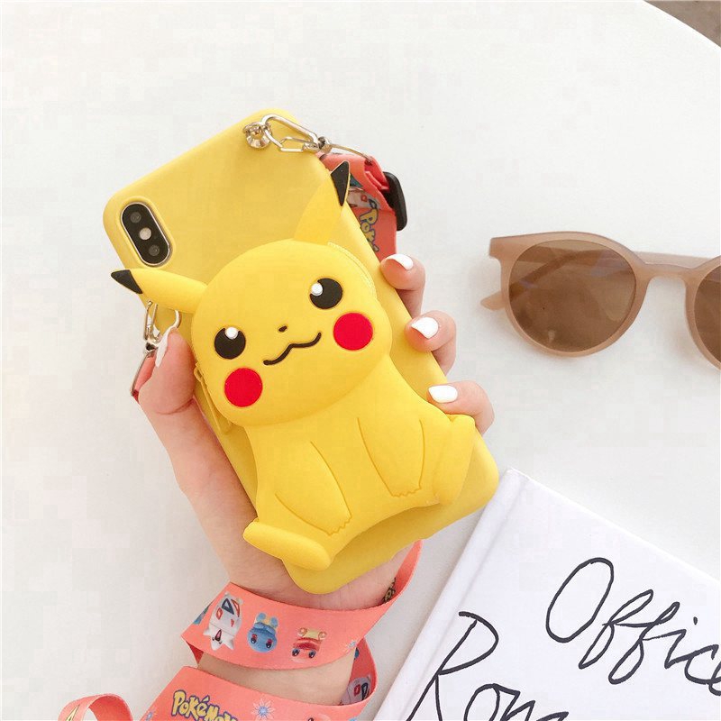 Ốp điện thoại dạng ví hình Pokemon có dây đeo cho Apple iPhone 11 Pro Max X XS XR XS Max SE 2020