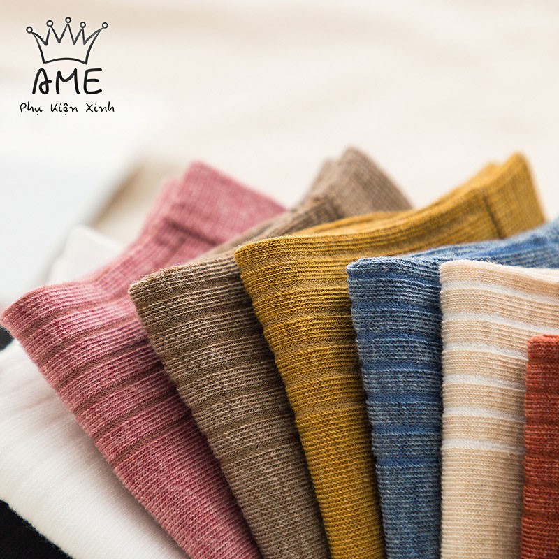 Tất nữ cổ ngắn, vớ cổ ngắn nam nữ họa tiết trơn đơn giản vải cotton co giãn thời trang Hàn Quốc Ame Beauty - ND15