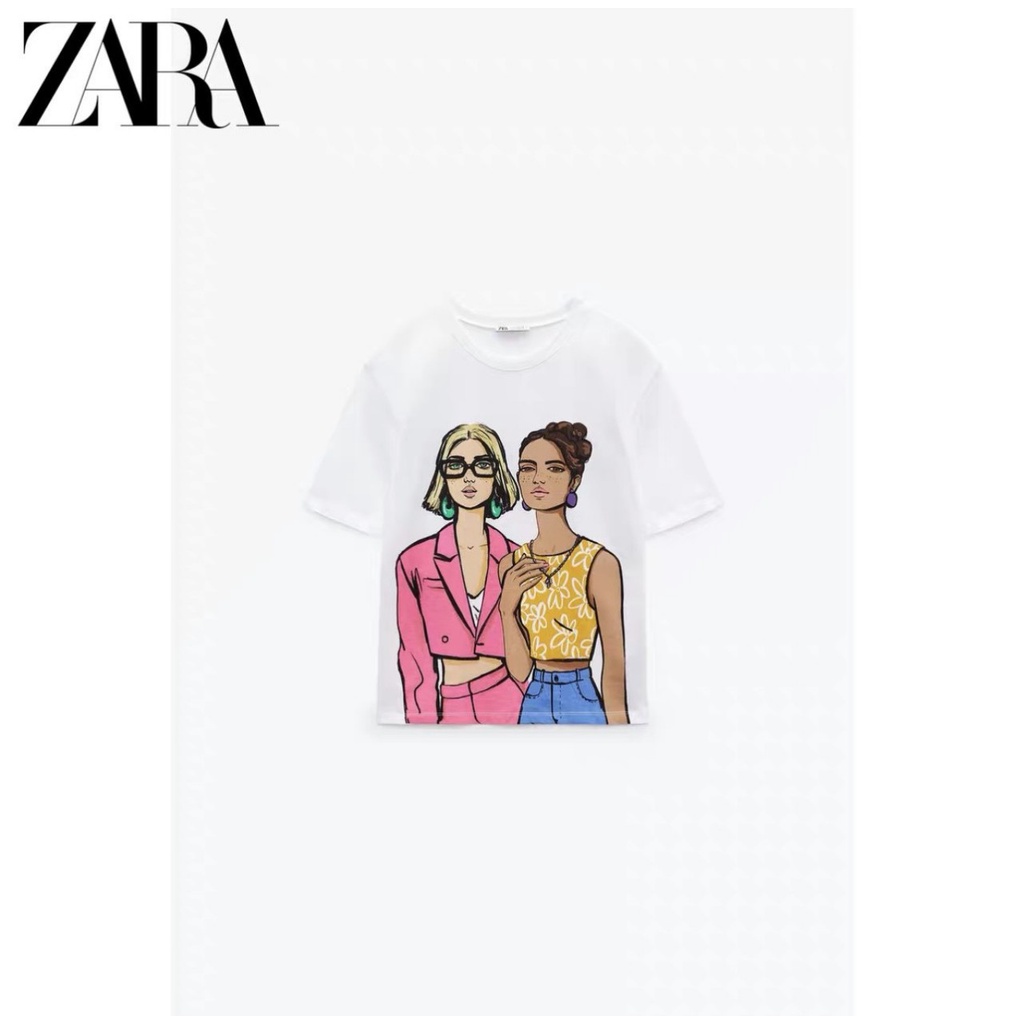 Áo thun trắng 2 cô gái ZARA VNXK
