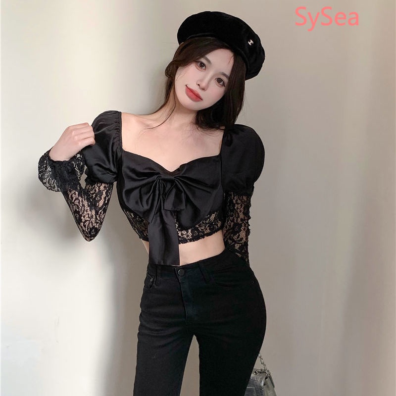 Áo Croptop Phối Ren Thời Trang Xuân Hè Quyến Rũ Cho Nữ