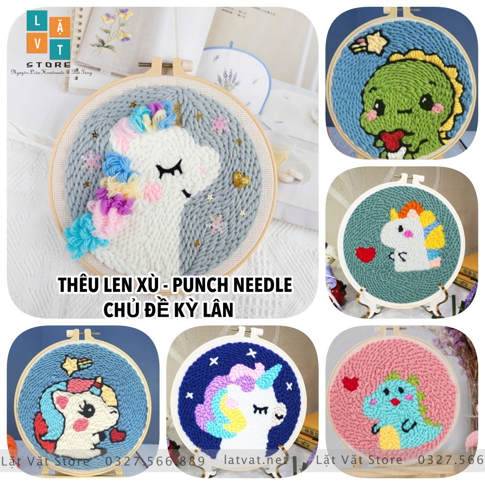 Bộ Thêu Len Xù Trang Trí Decor Kỳ Lân Sắc Màu - Punch Needle - Có Video hướng dẫn cơ bản