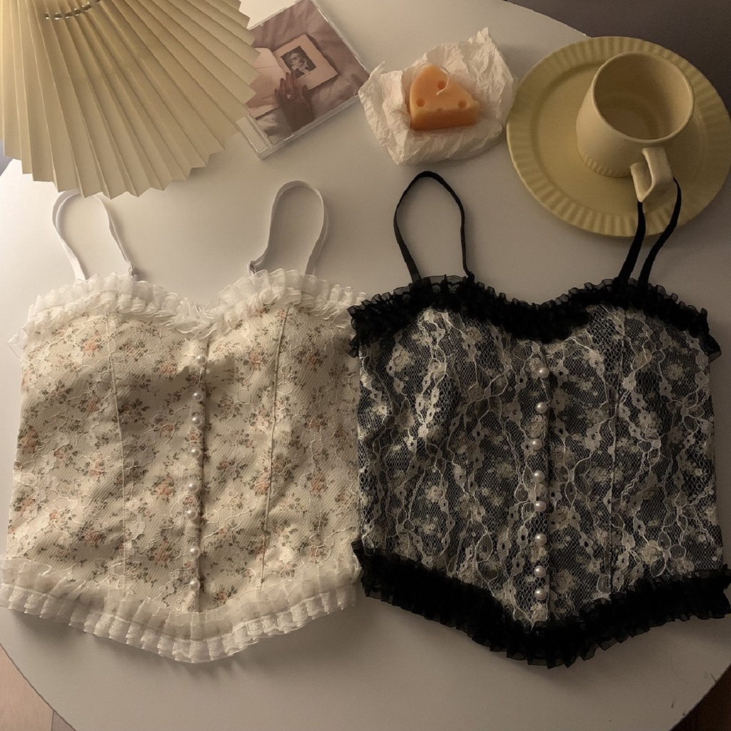 Áo ống ngắn hai dây phối ren chất lượng cao cho nữ