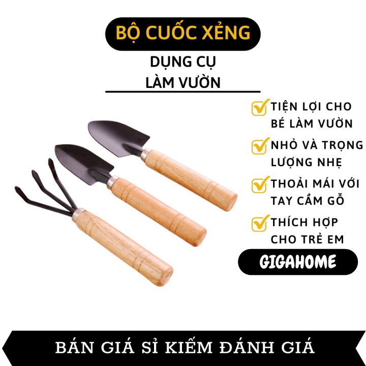 Dụng Cụ Làm Vườn GIGAHOME Bộ 3 Cuộc, Xẻng, Cào Đất Mini Trồng Cây Cảnh, Trồng Rau 4221