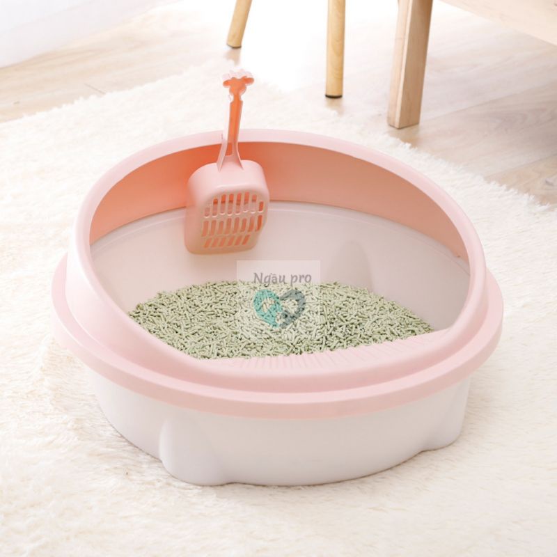 Khay vệ sinh đựng cát mèo hình tròn - Chậu vệ sinh cho mèo NGAUPET có vòm chắn cát 2 loại to lớn nhỏ size SML